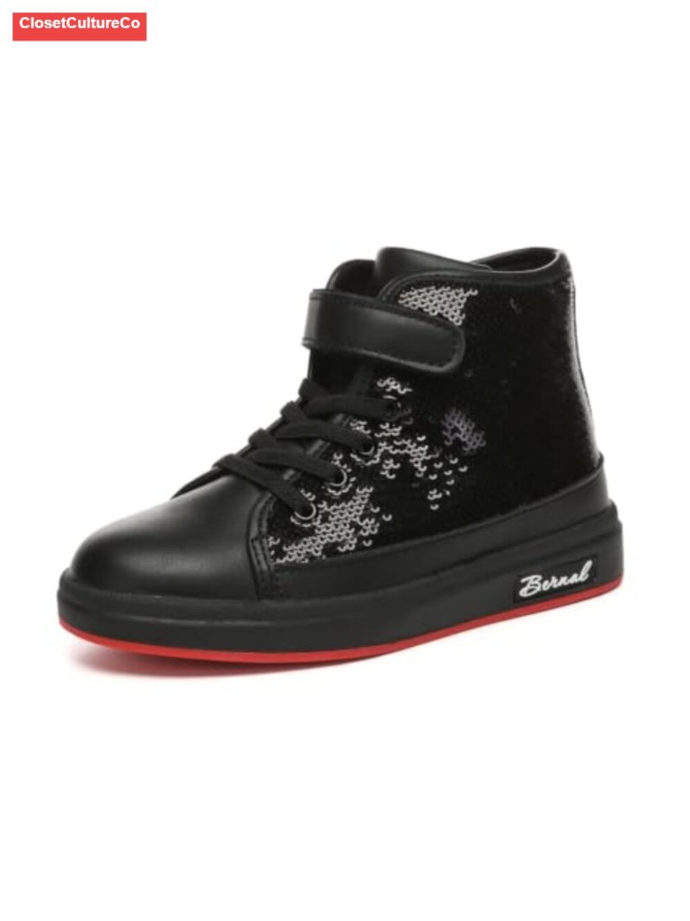 Girls Sequin High Top Sneakers Hook & Loop No Tie Comfort